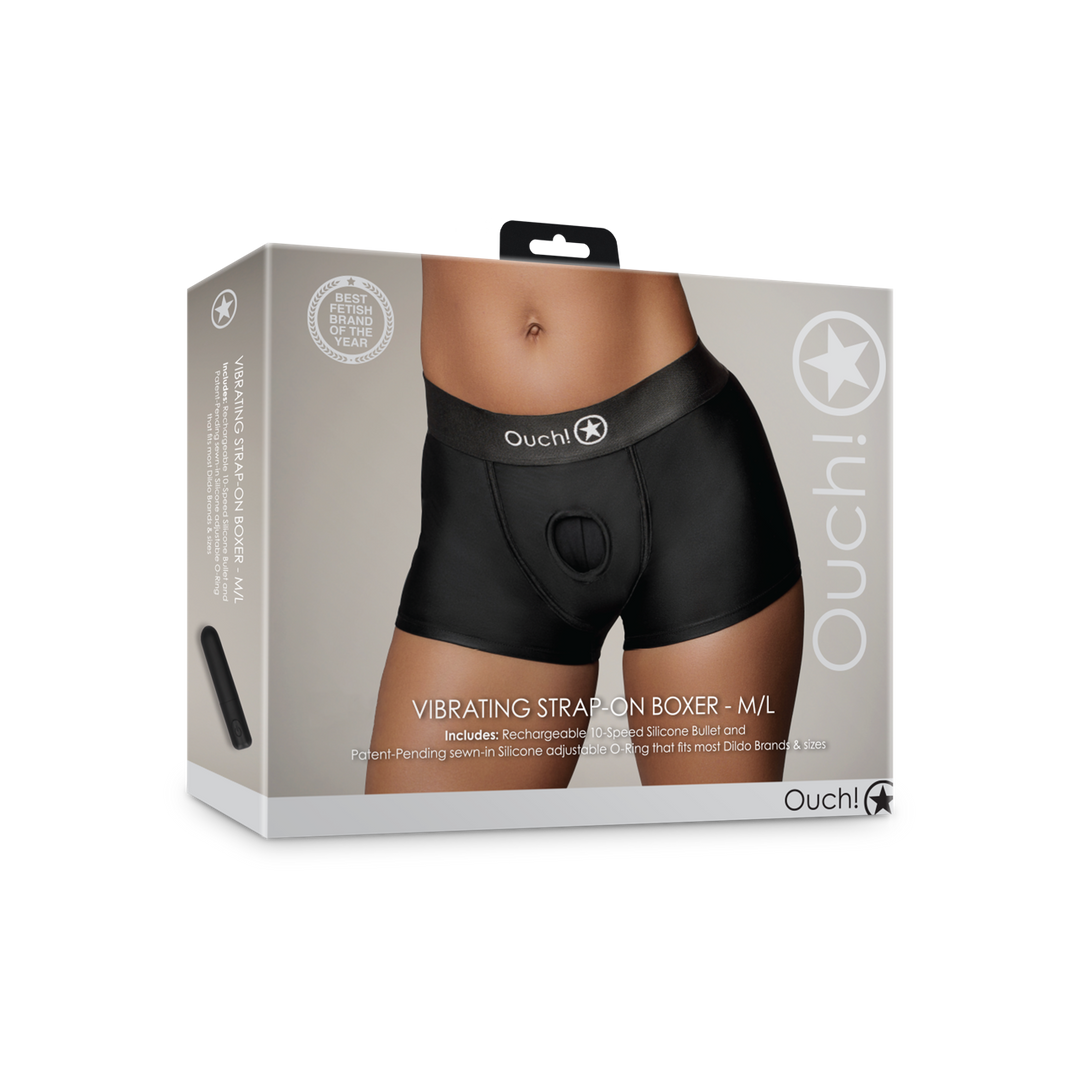 Ouch! by shots Vibrerende Strap-on Boxer - M/L - Zwart (8714273937797)