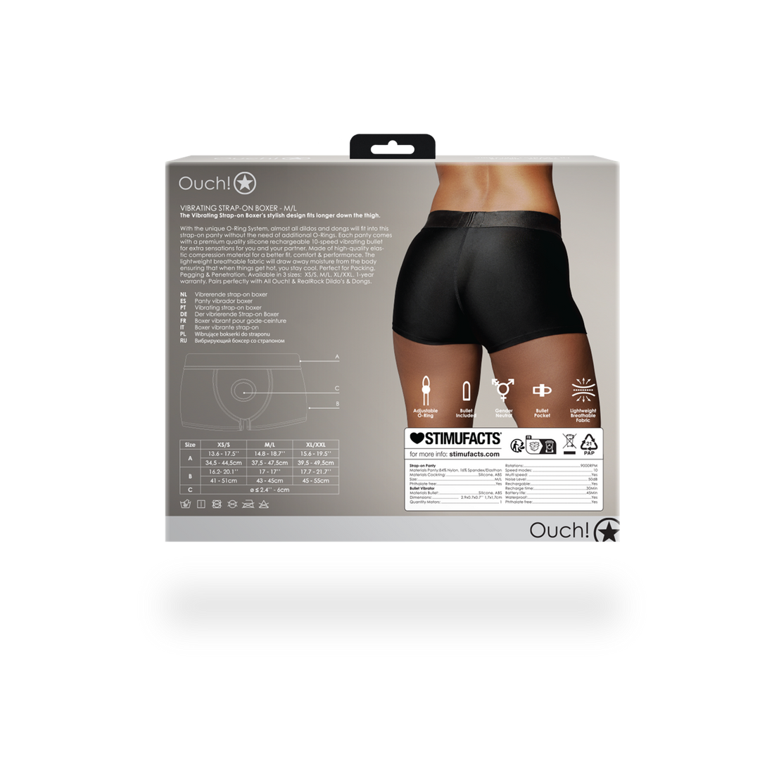 Ouch! by shots Vibrerende Strap-on Boxer - M/L - Zwart (8714273937797)