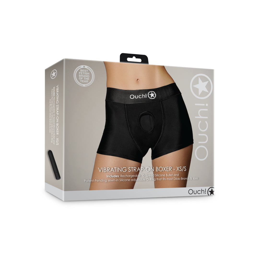 Ouch! by shots Vibrerende Strap-on Boxer - XS/S - Zwart (8714273937728)