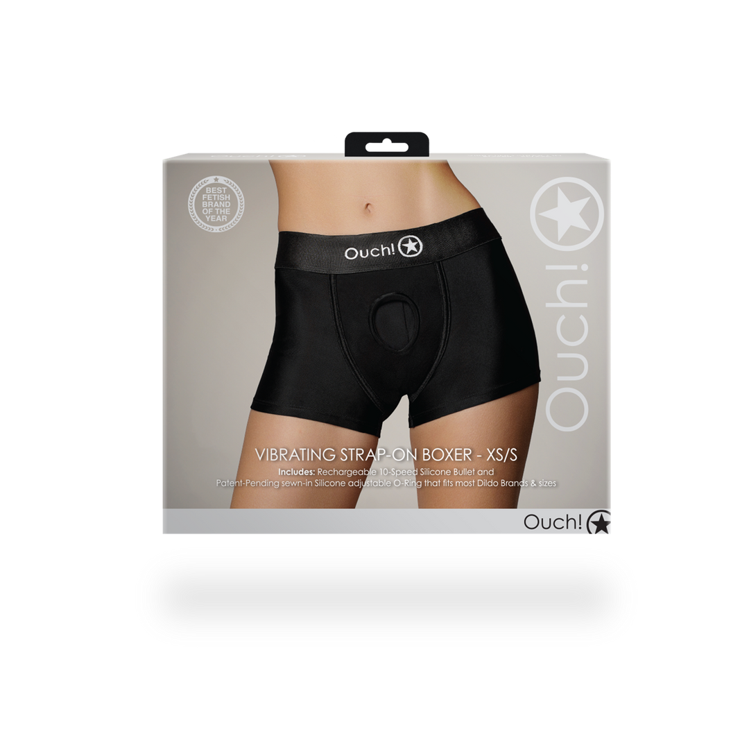 Ouch! by shots Vibrerende Strap-on Boxer - XS/S - Zwart (8714273937728)