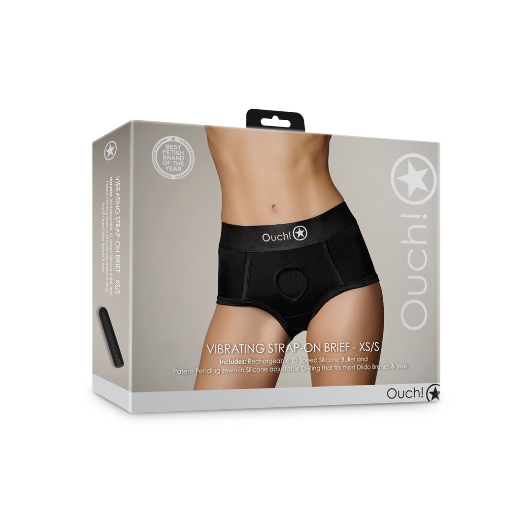 Ouch! by shots Vibrerende Strap-on Boxer - XS/S - Zwart (8714273938350)
