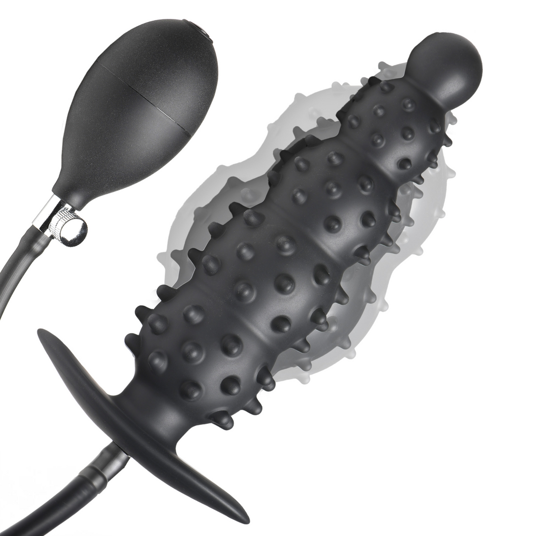 Xr brands Ass Puffer - Nubbed Inflatable Silicone Anale Plug - Zwart (848518052346)