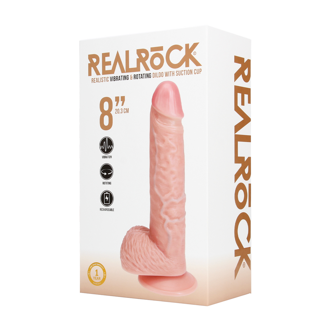 Realrock by shots Vibrerende en Draaiende Rechte Cock met Ballen - 8 / 20,5 cm - Vlees (8714273041814)
