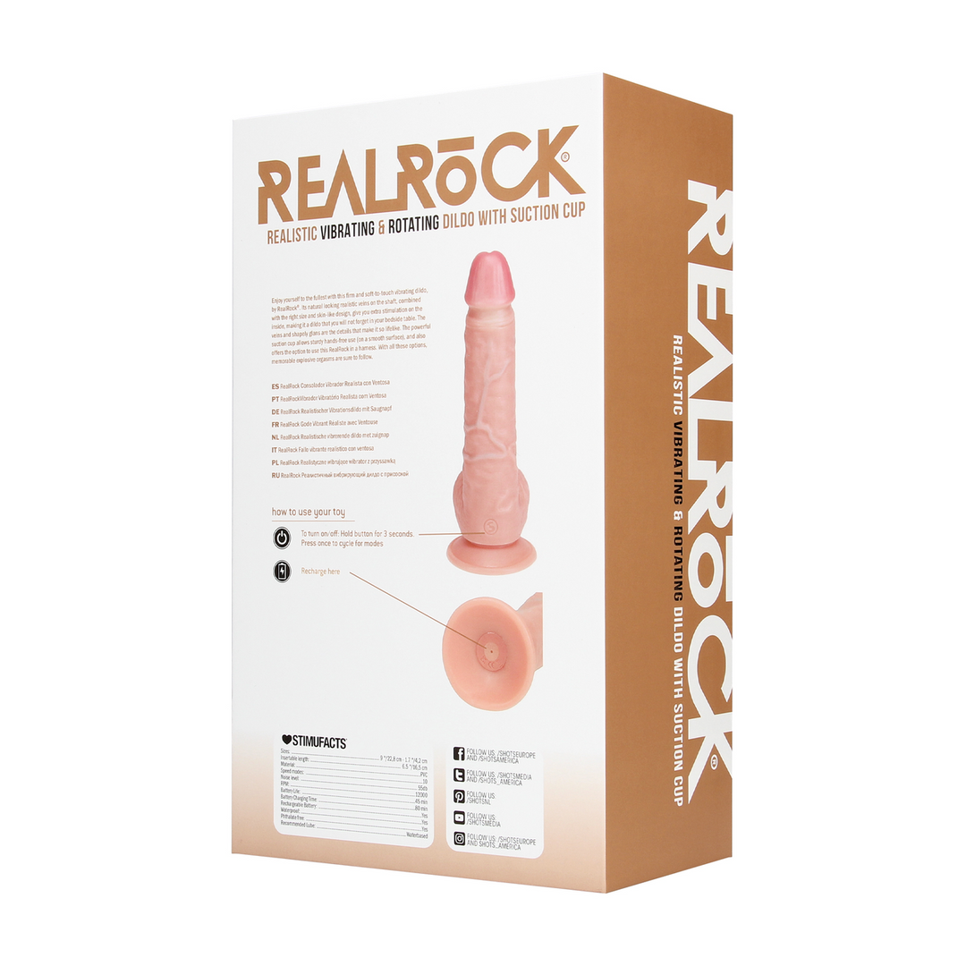 Realrock by shots Vibrerende en Draaiende Rechte Cock met Ballen - 8 / 20,5 cm - Vlees (8714273041814)