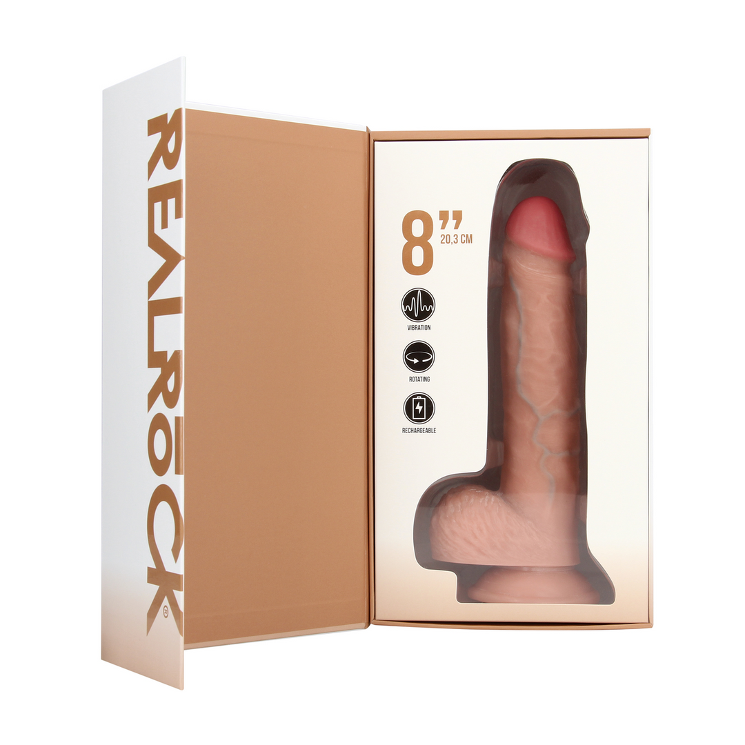 Realrock by shots Vibrerende en Draaiende Rechte Cock met Ballen - 8 / 20,5 cm - Vlees (8714273041814)