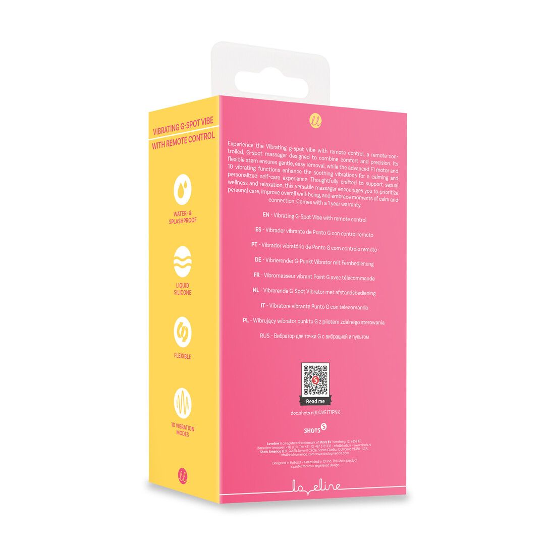 Loveline by shots Vibrerende G-Spot Vibe met Afstandsbediening - Roze (8714273026422)