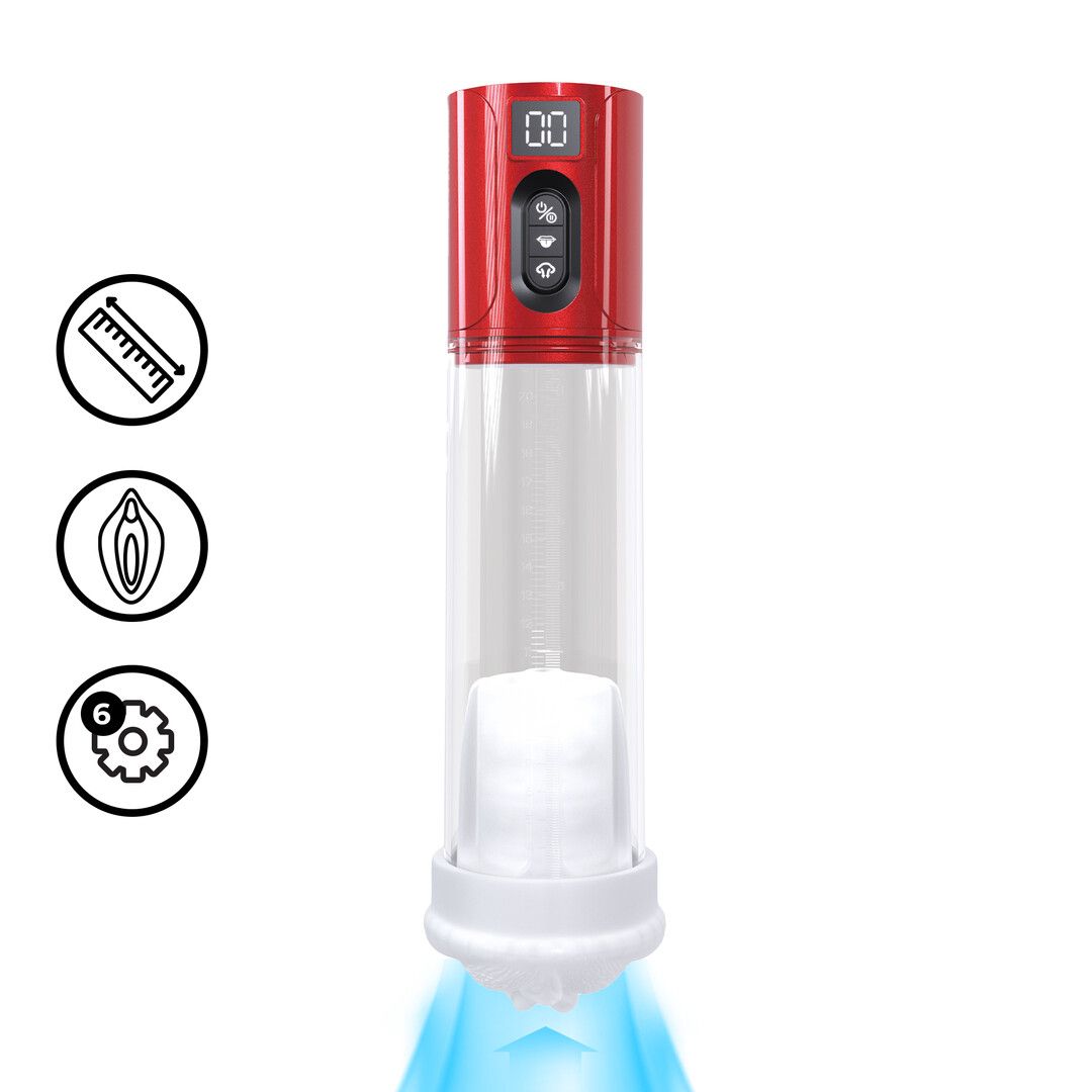 Pumped by shots MaxLift - 7 Function Suction Masturbator Pump - Metallic Red (8714273061454)