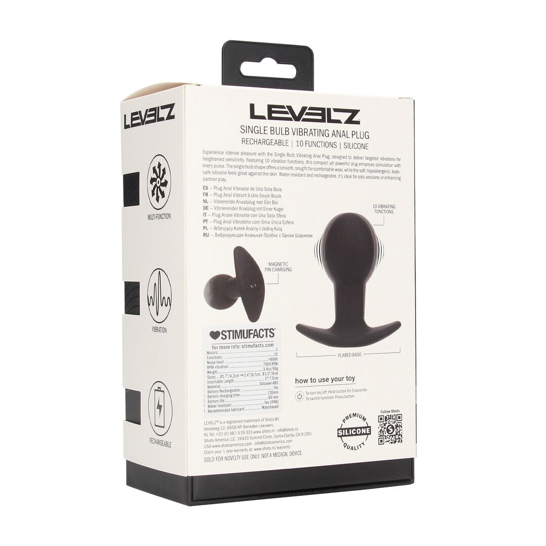 Levelz by shots Enkele Gloeilamp Vibrerende Siliconen Anale Plug - Zwart (8714273067531)