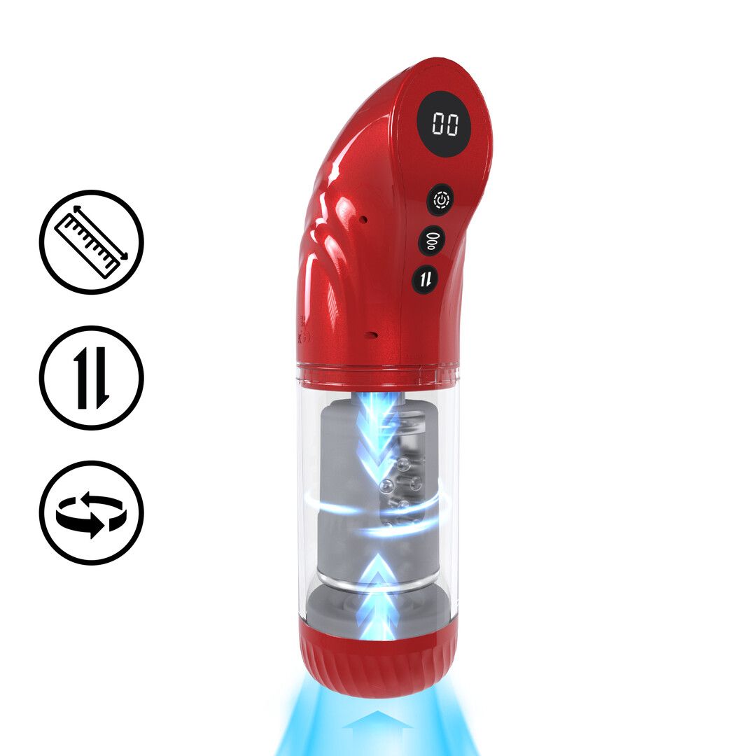 Pumped by shots StrokeMate - Suction Rotation and Thrusting Masturbator Pump - Metallic Red (8714273061362)