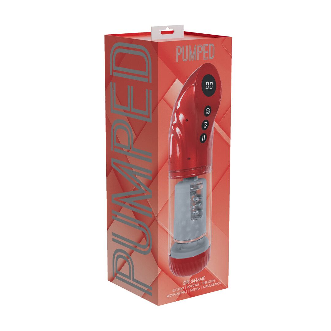Pumped by shots StrokeMate - Suction Rotation and Thrusting Masturbator Pump - Metallic Red (8714273061362)