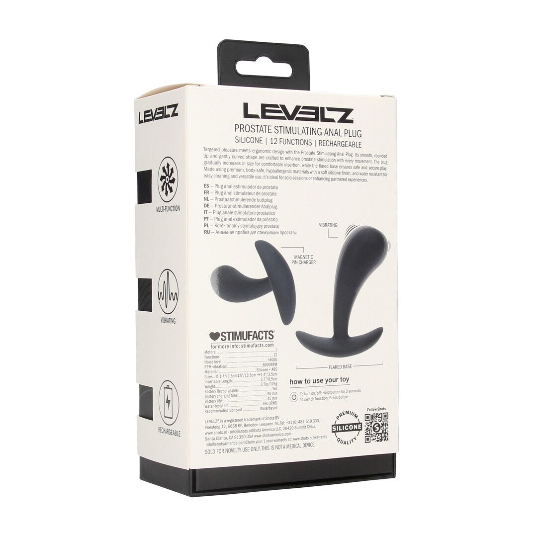 Levelz by shots Vibrerende Siliconen Prostaat Stimulator Anale Plug - M - Zwart (8714273067456)