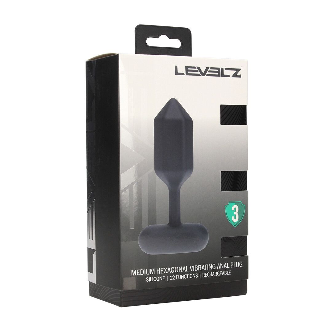 Levelz by shots Hexagonale Vibrerende Siliconen Anale Plug - M - Zwart (8714273067494)