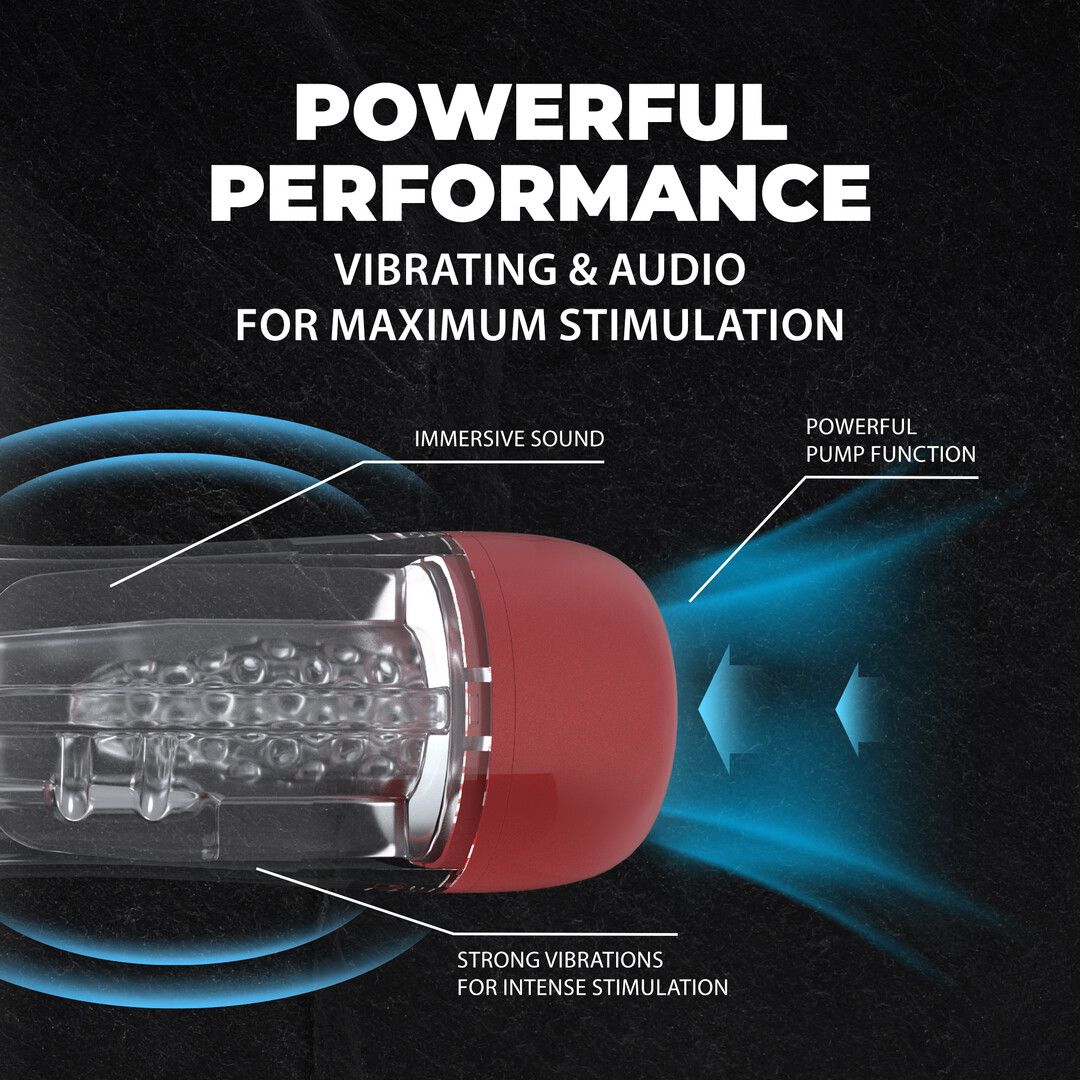Pumped by shots SonicPull - Suction and Vibration Masturbator Pump - Multimedia Enhanced - Metallic Red (8714273061430)