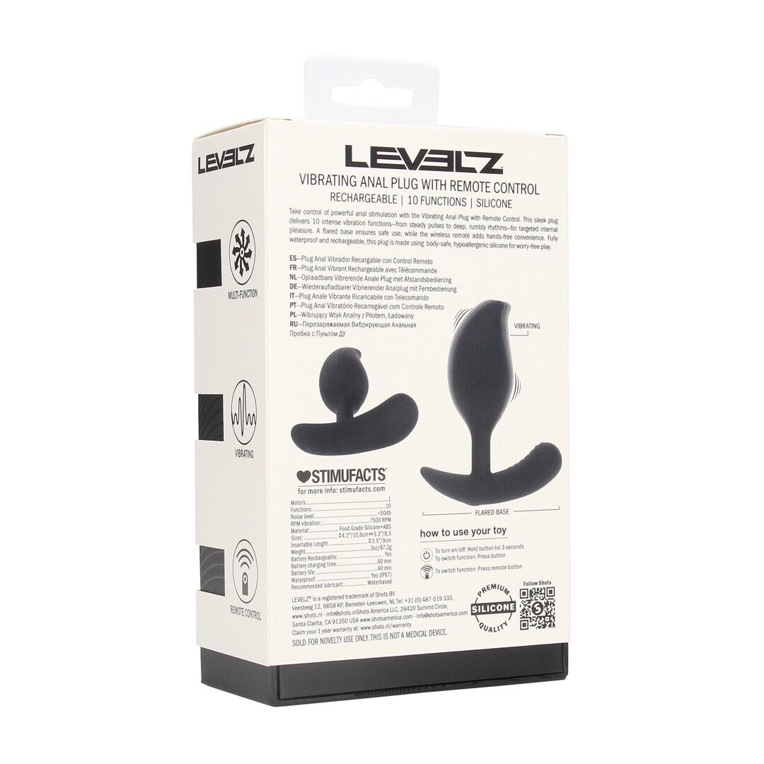 Levelz by shots Afstandsbediening Vibrerende Vloeibare Siliconen Anale Plug - Zwart (8714273067937)