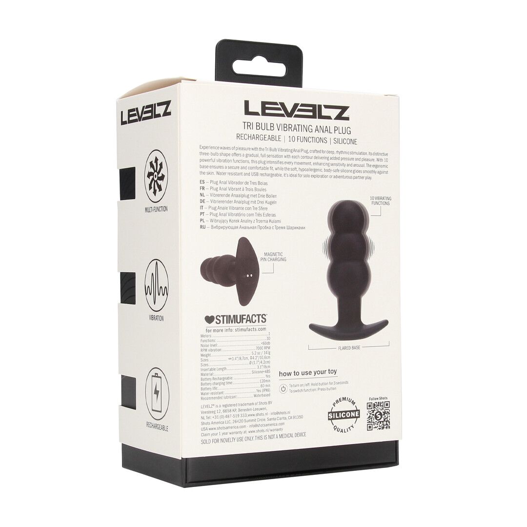 Levelz by shots Tri Bulb Vibrerende Siliconen Anale Plug - Zwart (8714273067555)