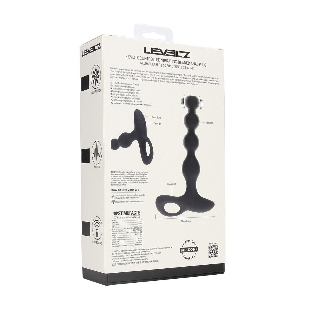 Levelz by shots Afstandsbediening Parels Vibrerende Siliconen Anale Plug - Zwart (8714273068200)