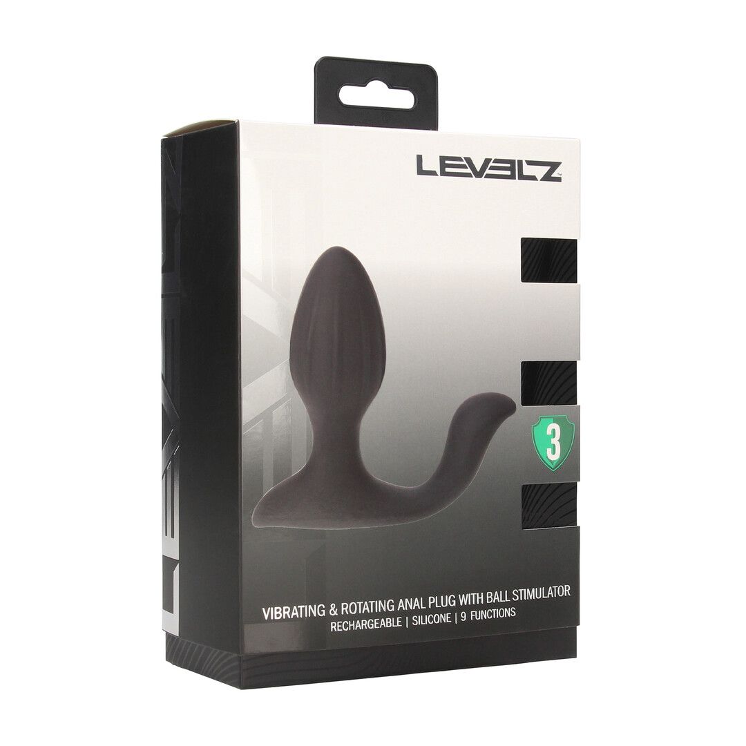 Levelz by shots Vibrerende en Draaiende Siliconen Anale Plug met Bal Stimulator - Zwart (8714273067739)
