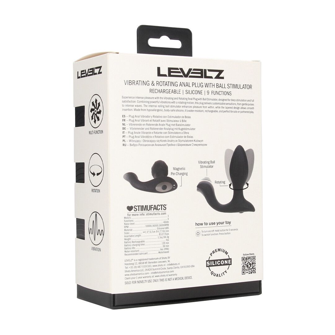 Levelz by shots Vibrerende en Draaiende Siliconen Anale Plug met Bal Stimulator - Zwart (8714273067739)