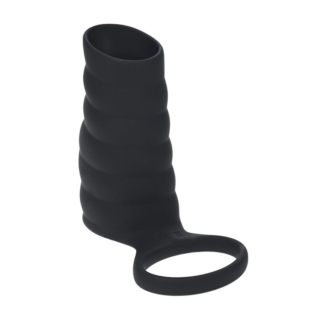 Levelz by shots Vibrerende Geribbelde Siliconen Cock Sleeve en Ball Ring - Zwart (8714273067319)