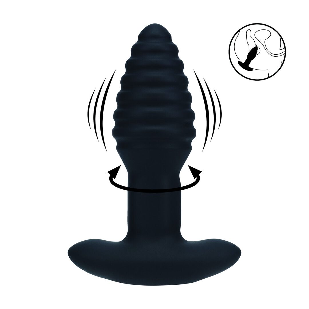 Levelz by shots Vibrerende en Draaiende Geribbelde Siliconen Anale Plug - Zwart (8714273067753)