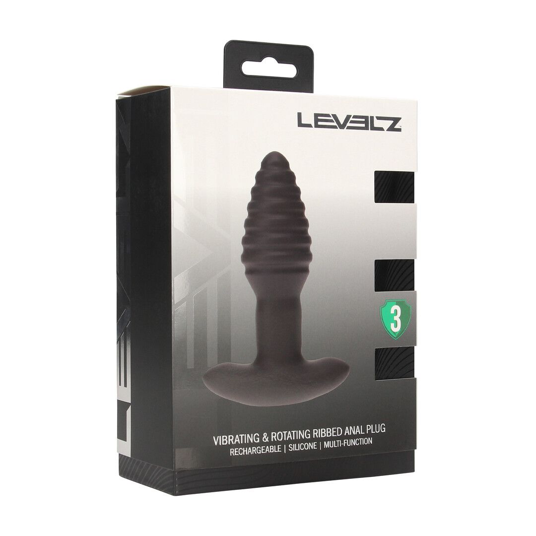 Levelz by shots Vibrerende en Draaiende Geribbelde Siliconen Anale Plug - Zwart (8714273067753)