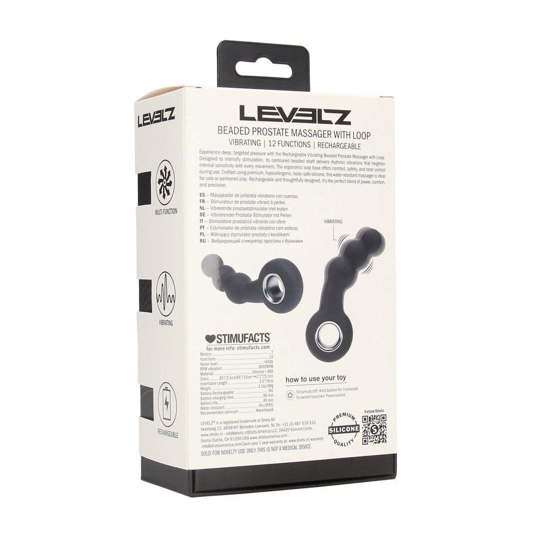 Levelz by shots Vibrerende Parelsilicone Prostaatmassager met Lussysteem - Zwart (8714273067357)