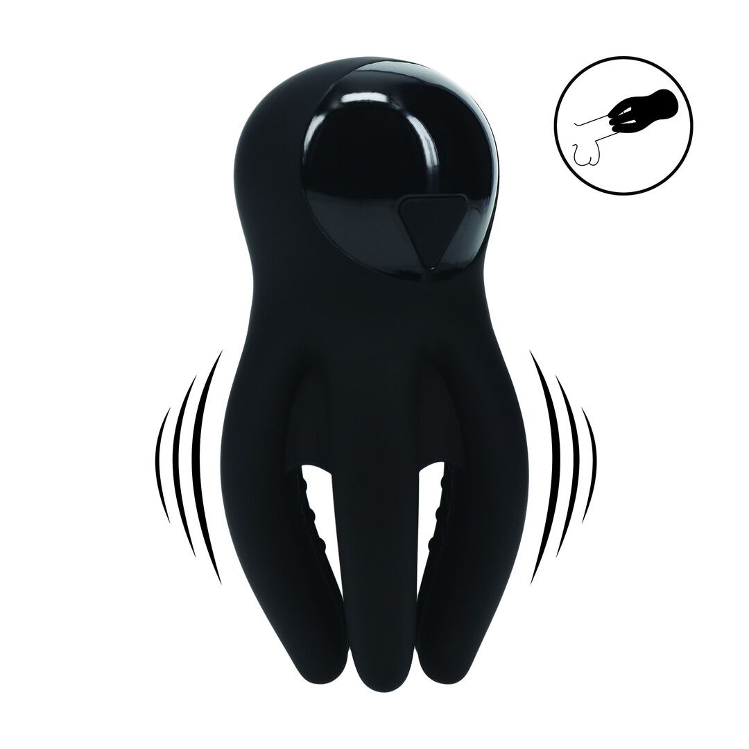 Levelz by shots Digitale Vibrerende Silicone Penis Hoofd Stimulator met Tentakels - Zwart (8714273067593)