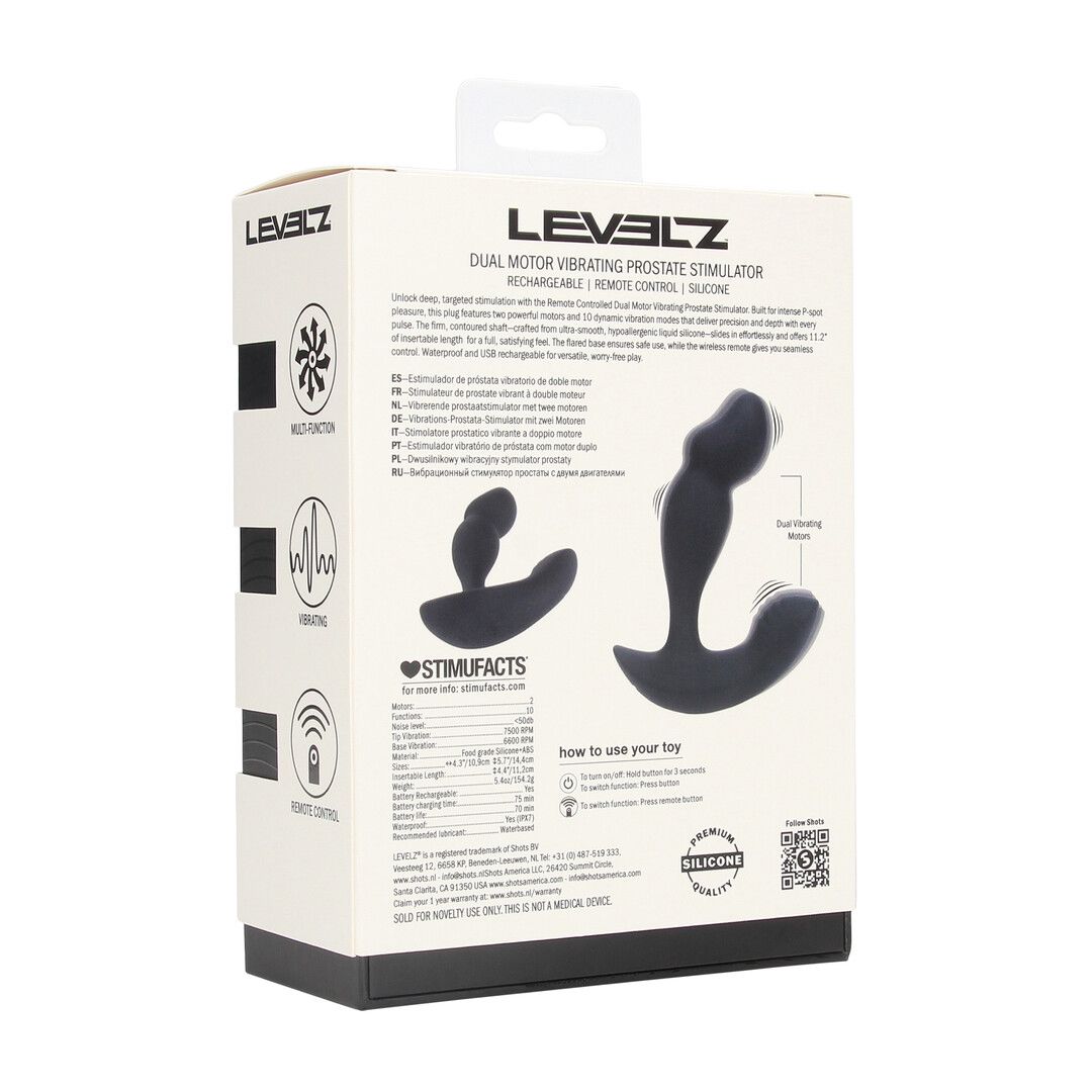 Levelz by shots Dual Motor Afstandsbediening Dual Motor Vibrerende Vloeibare Siliconen Prostaat Stimulator - Zwart (8714273067975)