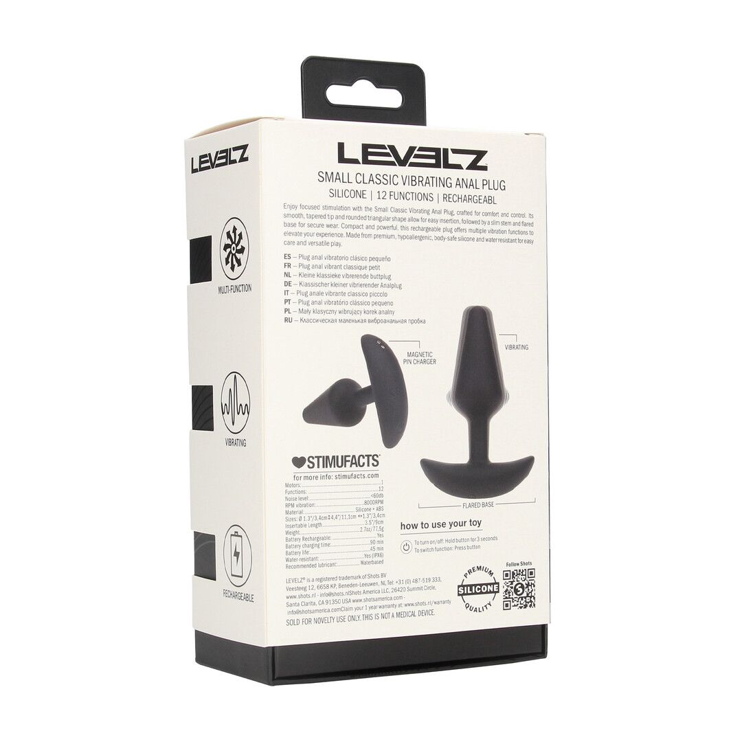 Levelz by shots Classic Vibrerende Siliconen Anale Plug - S - Zwart (8714273067395)