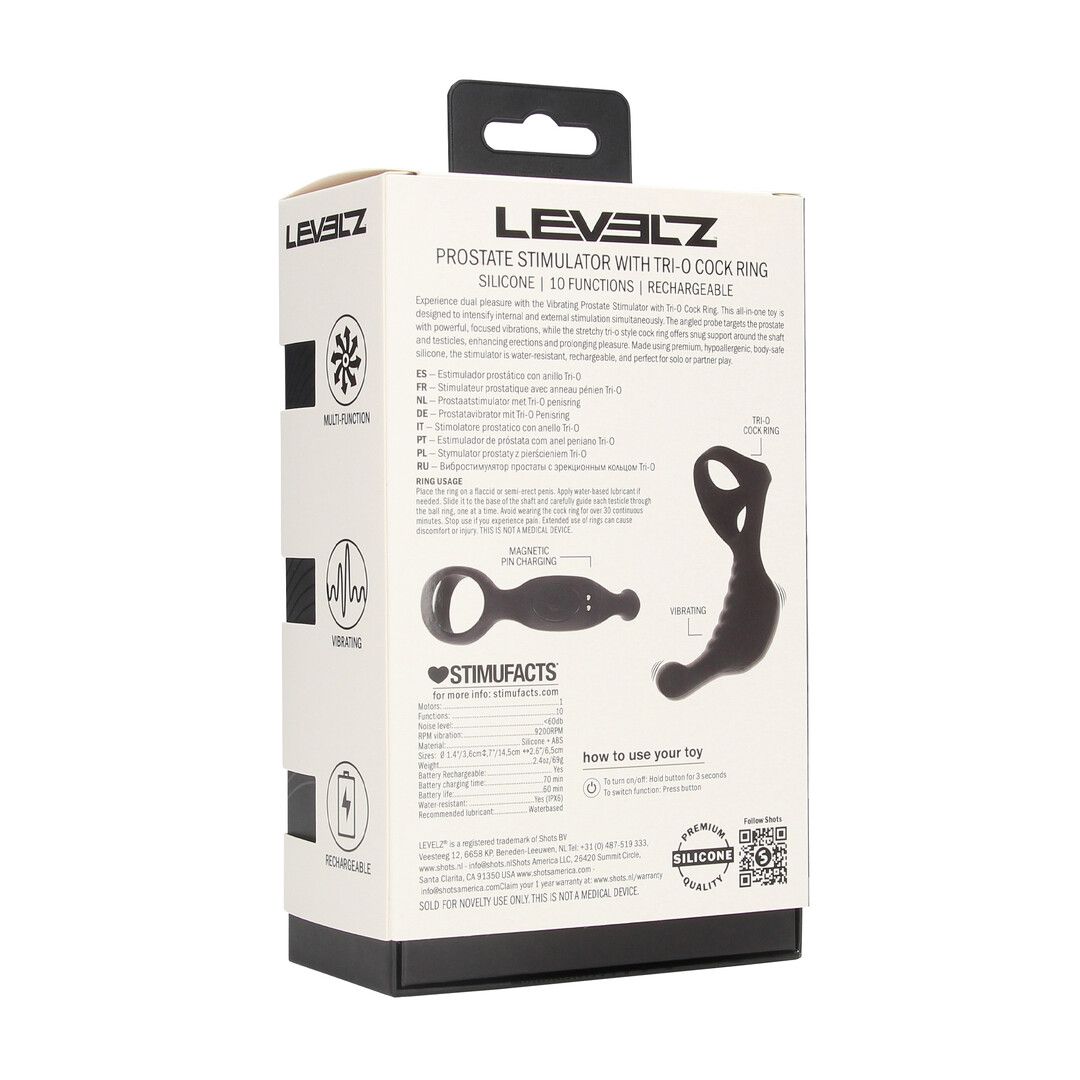 Levelz by shots Vibrerende Siliconen Prostaat Stimulator met Tri O Cockring - Zwart (8714273067692)