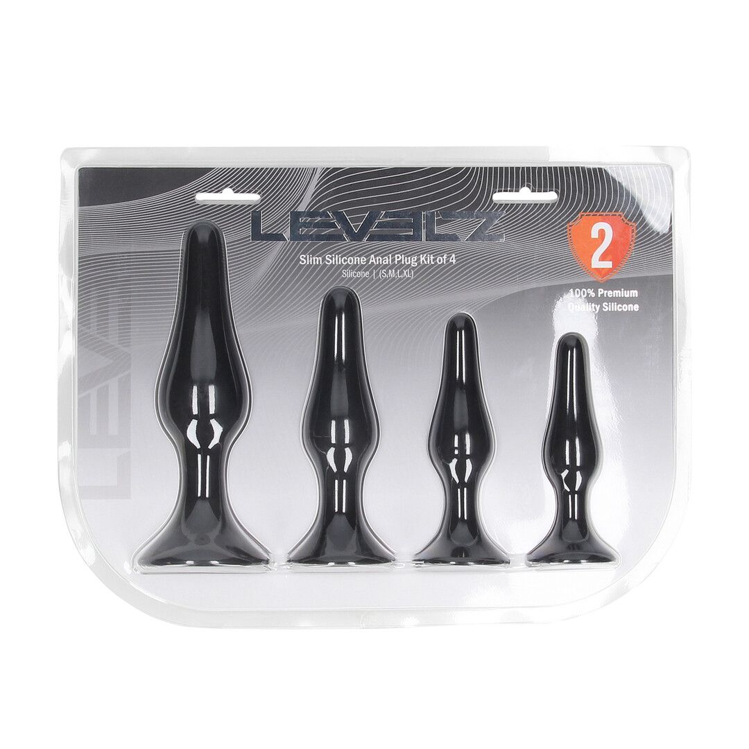 Levelz by shots Slim Siliconen Anale Plug Set van 4 - S/M/L/XL - Zwart (8714273066190)