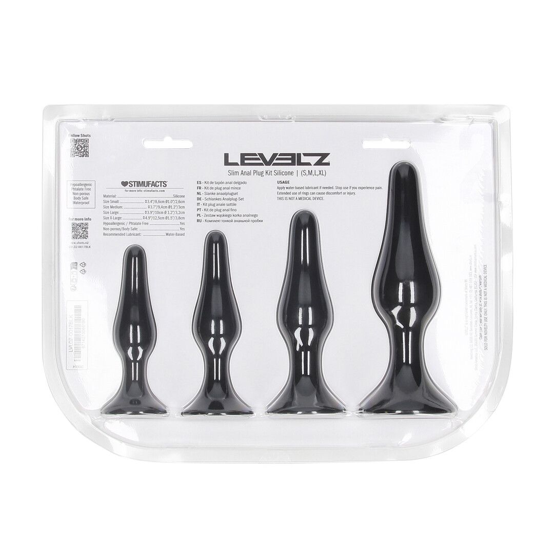 Levelz by shots Slim Siliconen Anale Plug Set van 4 - S/M/L/XL - Zwart (8714273066190)