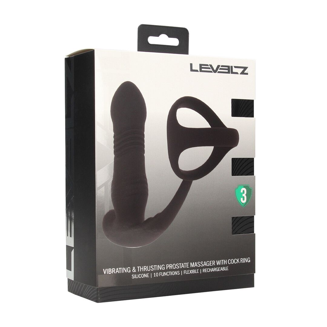 Levelz by shots Vibrerende en Duwende Siliconen Prostaatmassager met Tri O Cockring - Zwart (8714273067913)
