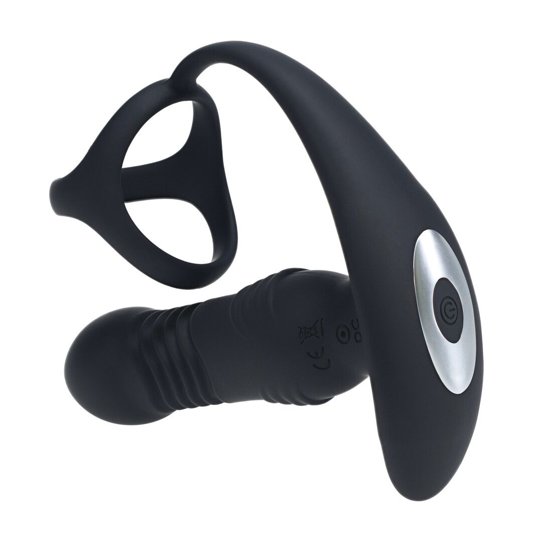 Levelz by shots Vibrerende en Duwende Siliconen Prostaatmassager met Tri O Cockring - Zwart (8714273067913)