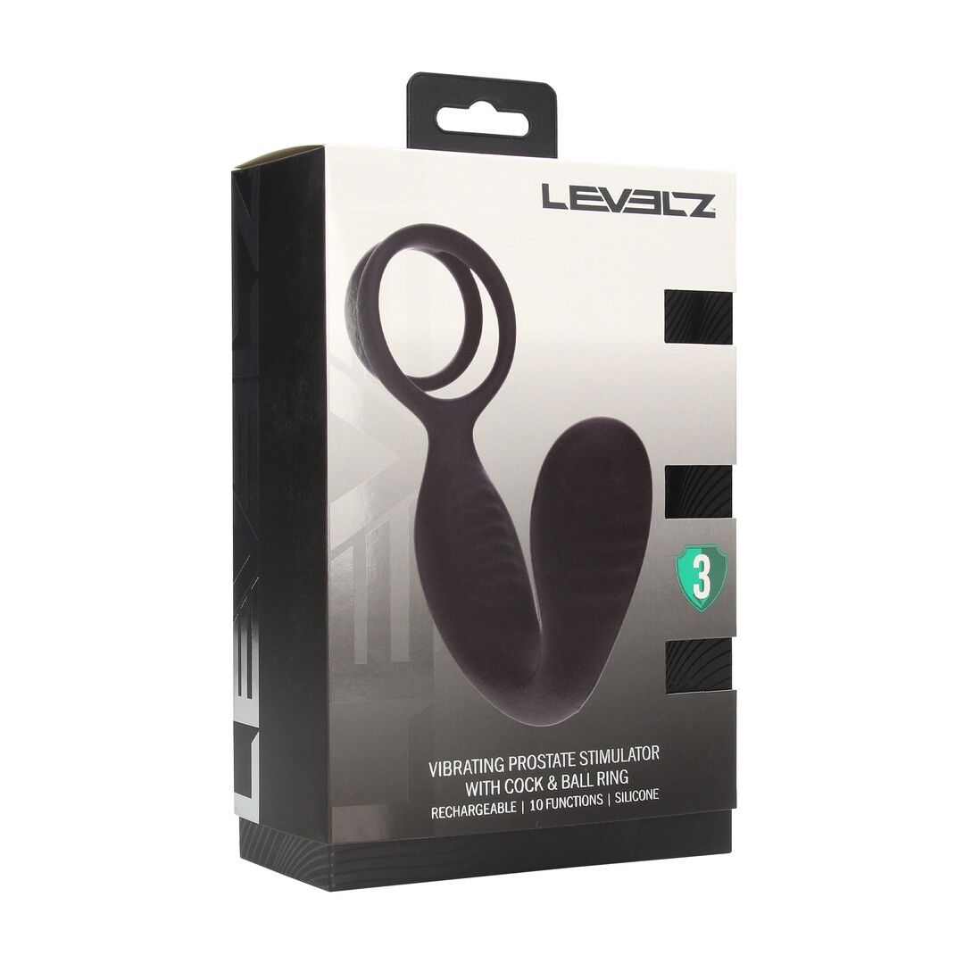Levelz by shots Vibrerende Siliconen Prostaatstimulator met Cock- en Ballring - Zwart (8714273067678)