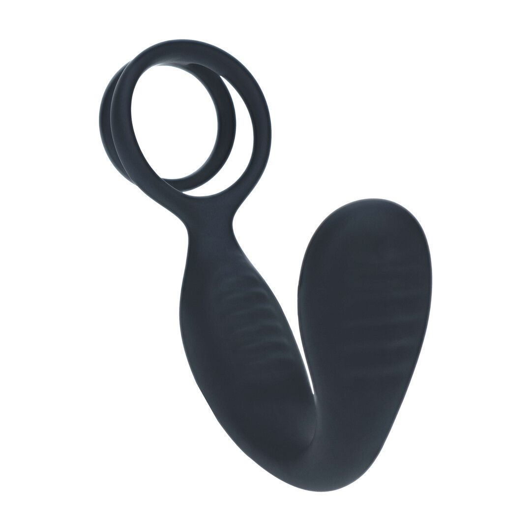Levelz by shots Vibrerende Siliconen Prostaatstimulator met Cock- en Ballring - Zwart (8714273067678)