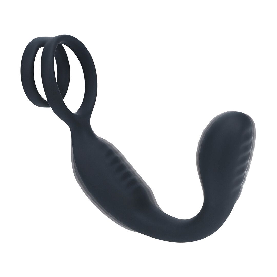 Levelz by shots Vibrerende Siliconen Prostaatstimulator met Cock- en Ballring - Zwart (8714273067678)