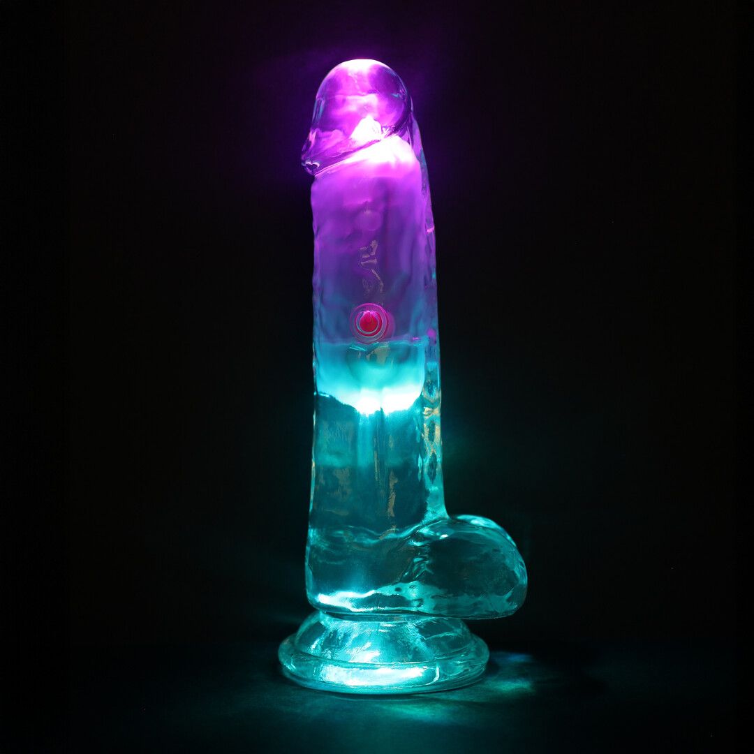 Realrock by shots LED Vibrating Straight Cock with Balls - 6 / 15 cm - Transparent (8714273059611)