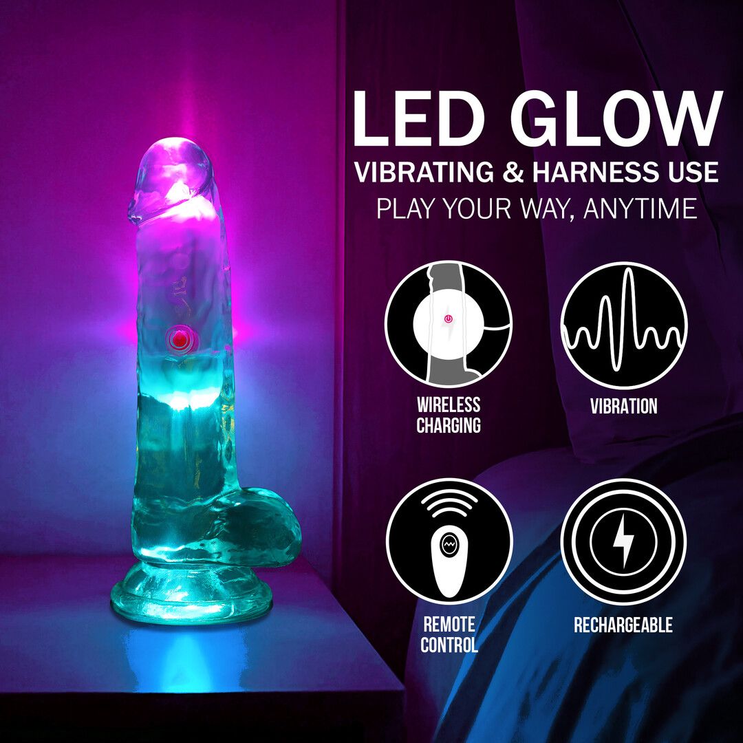 Realrock by shots LED Vibrating Straight Cock with Balls - 6 / 15 cm - Transparent (8714273059611)