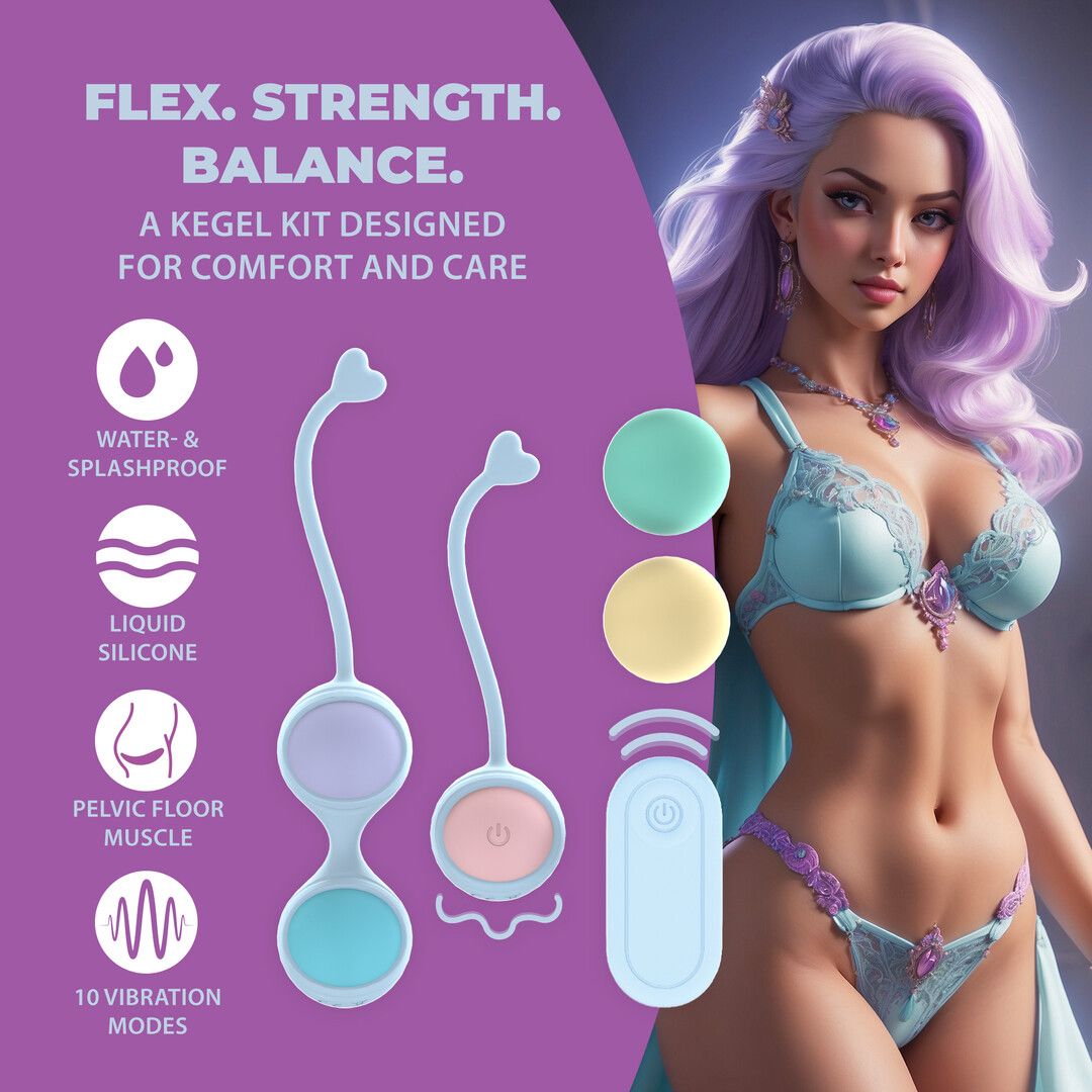Loveline by shots Vibrating and 5 Weight Interchangeable Kegel Kit with Remote Control - Purple (8714273026491)