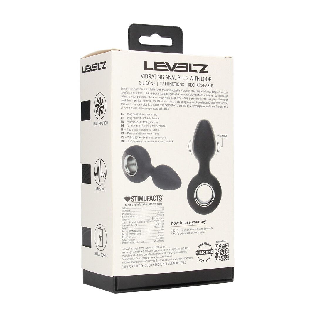 Levelz by shots Vibrerende Siliconen Anale Plug met Lus - Zwart (8714273067333)
