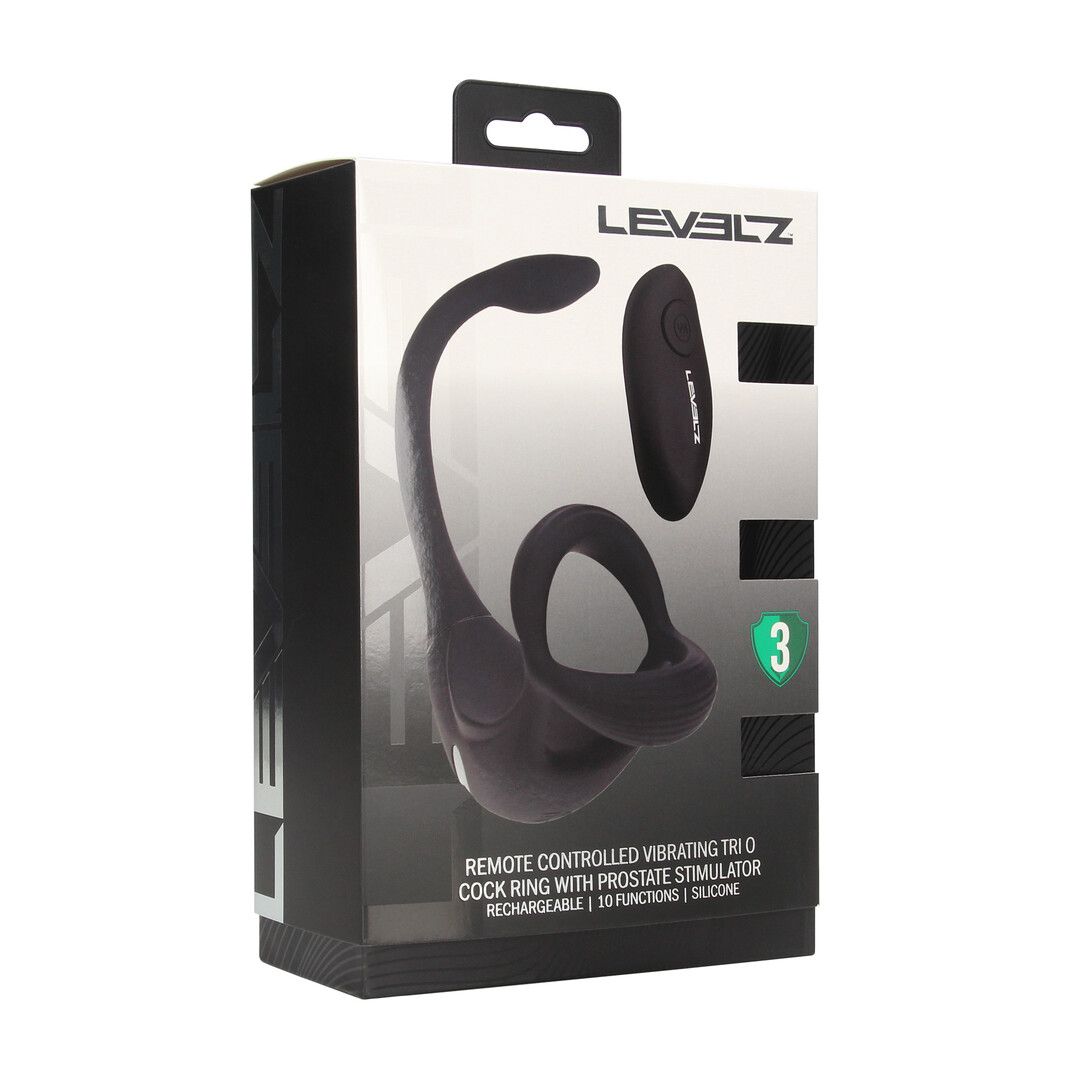 Levelz by shots Afstandsbediening Vibrerende Siliconen Tri O Cockring met Prostaatstimulator - Zwart (8714273067791)