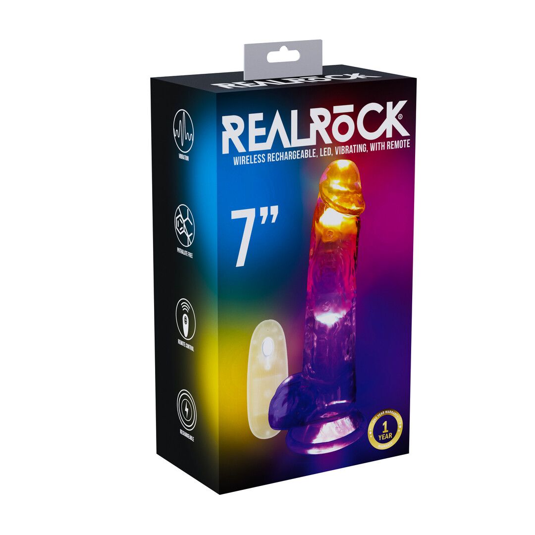 Realrock by shots LED Vibrerende Rechte Penis met Ballen - 7 / 18 cm - Transparant (8714273059635)