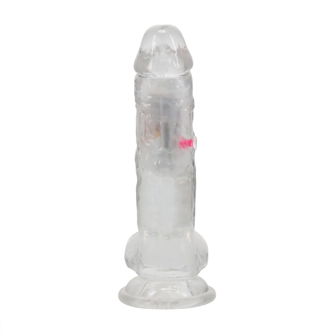 Realrock by shots LED Vibrerende Rechte Penis met Ballen - 7 / 18 cm - Transparant (8714273059635)