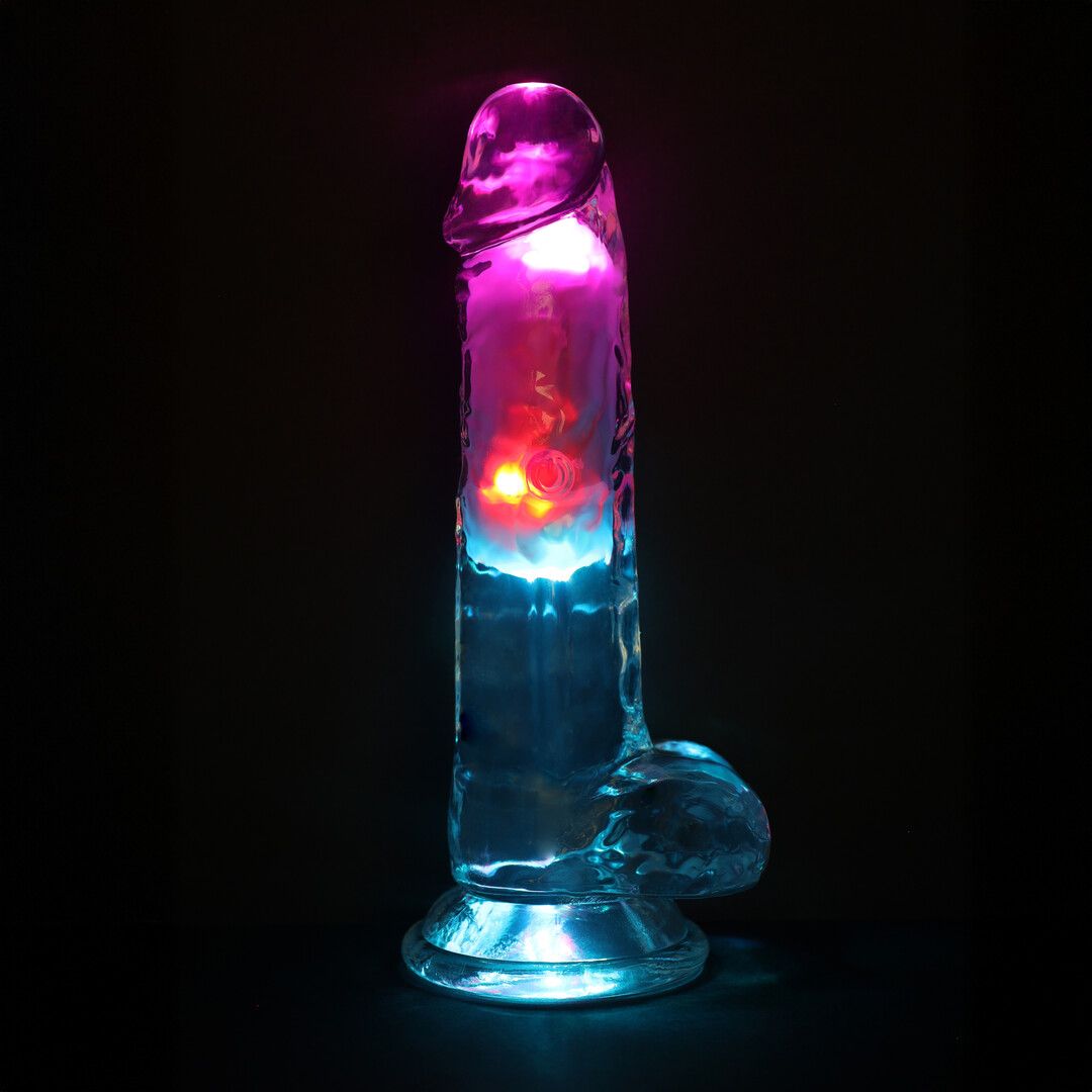 Realrock by shots LED Vibrerende Rechte Penis met Ballen - 7 / 18 cm - Transparant (8714273059635)