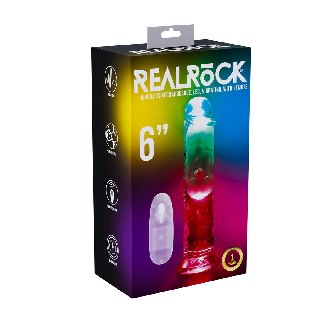 Realrock by shots LED Vibrerende Rechte Penis - 6 / 15 cm - Transparant (8714273059604)