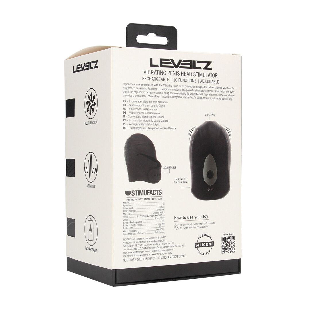 Levelz by shots Verstelbare Vibrerende Siliconen Penis Hoofd Stimulator - Zwart (8714273067579)