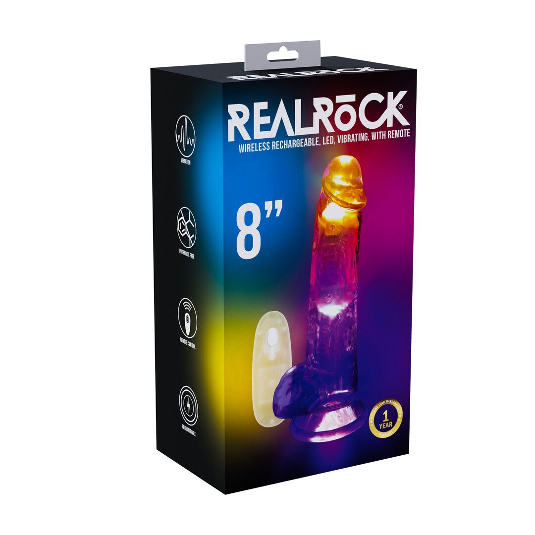Realrock by shots LED Vibrating Straight Cock with Balls - 8 / 20 cm - Transparent (8714273059659)