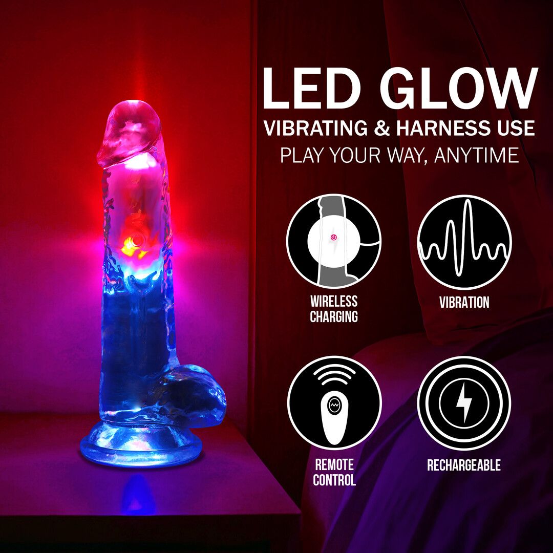 Realrock by shots LED Vibrating Straight Cock with Balls - 8 / 20 cm - Transparent (8714273059659)