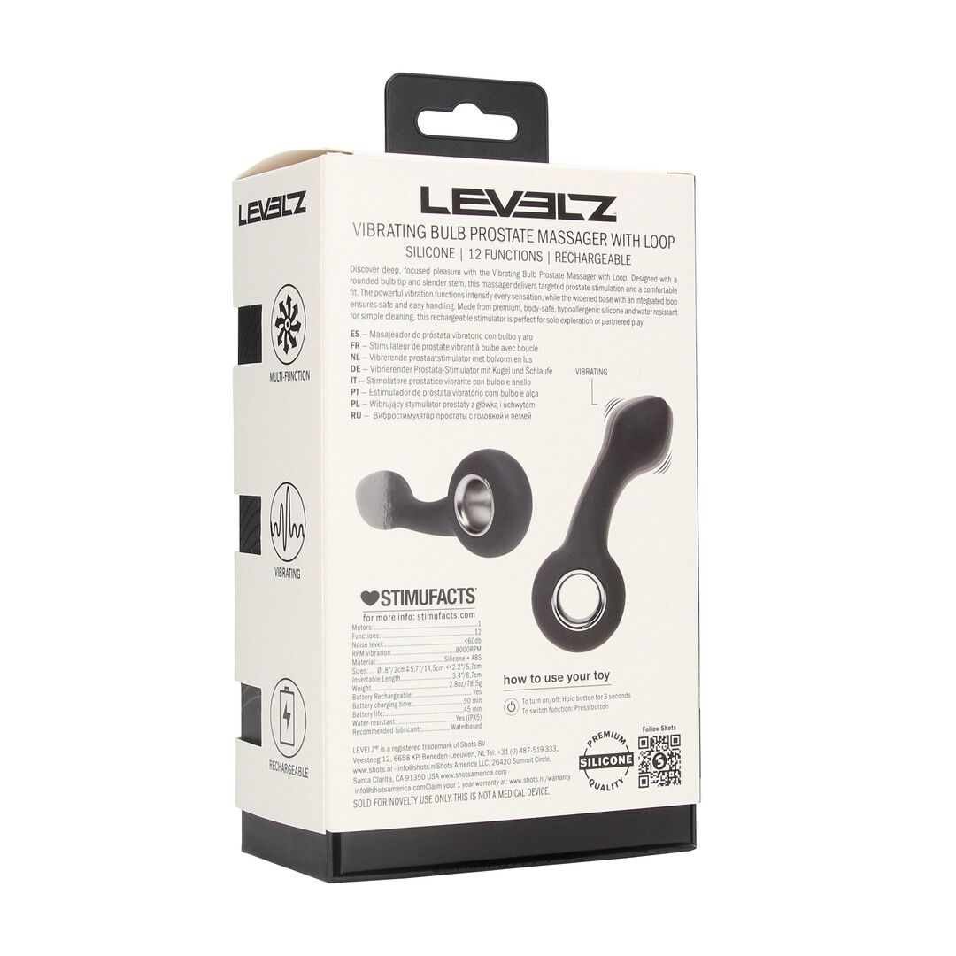 Levelz by shots Vibrerende Bulb Silicone Prostaat Massager met Lus - Zwart (8714273067371)